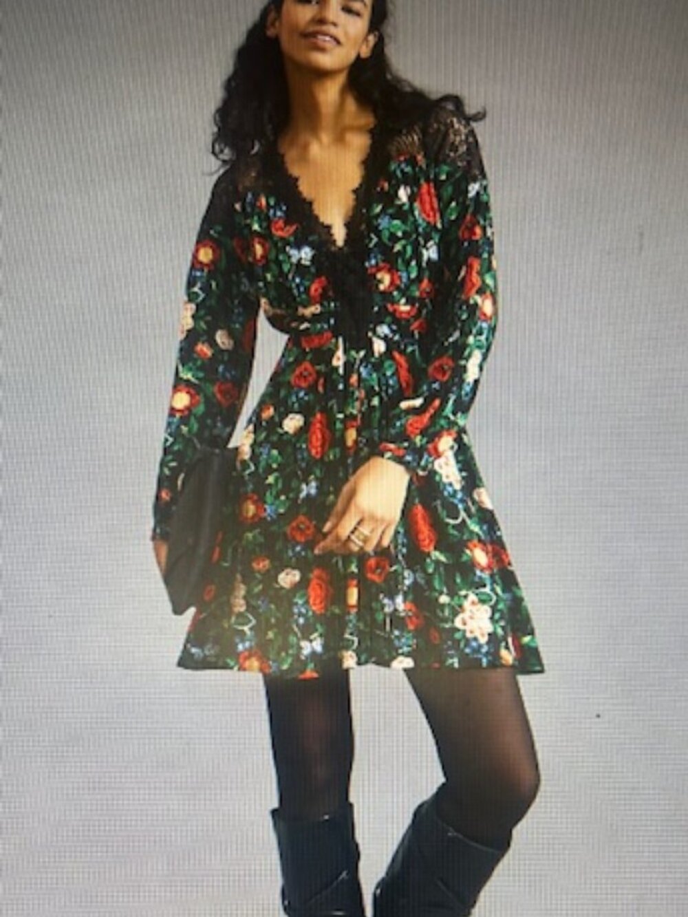 Anthropologie Lacy V Neck Lace Bold Red Black Floral Flirty Lined Mini Dress NEW
